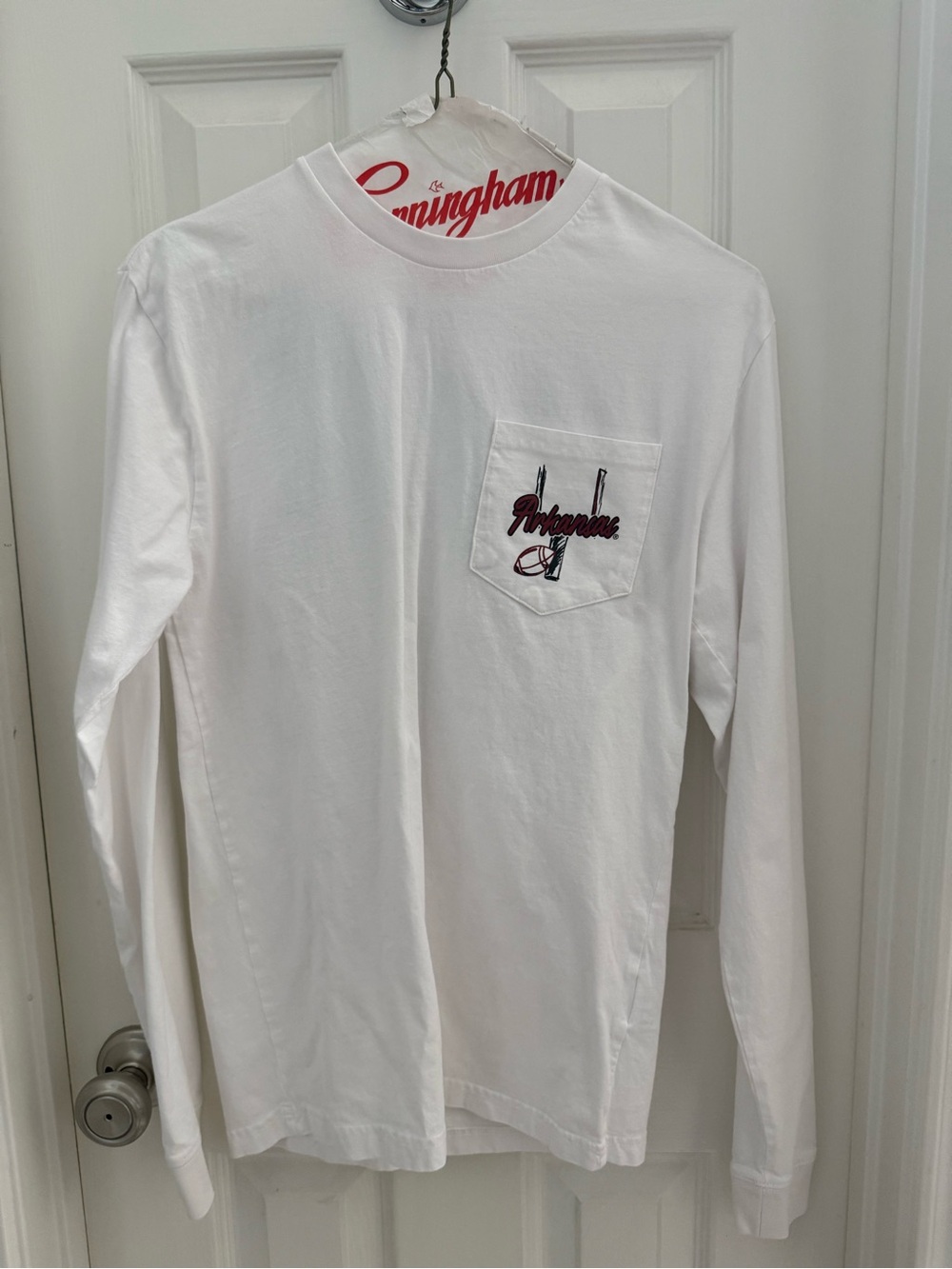 NWOT University of Arkansas White Long-Sleeve Pocket Tee